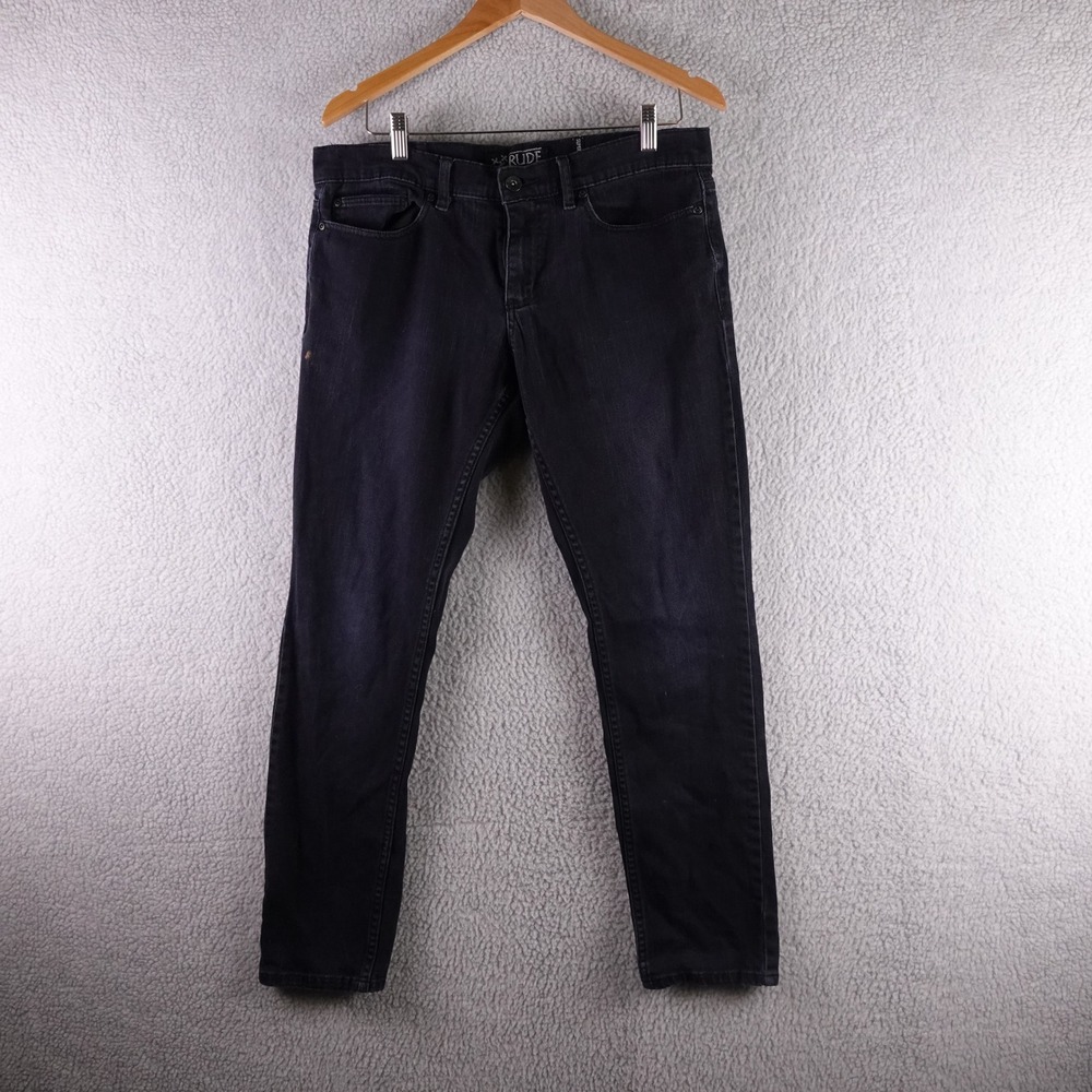 Rude Mens Super Skinny Jeans Black Faded Stretch Denim Pants 32x32